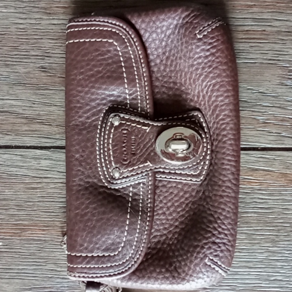 Coach brown leather wristlet